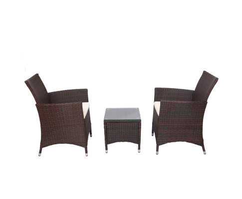 MALLORY 3 PIECE OUTDOOR WICKER LOUNGE SETTING - BROWN