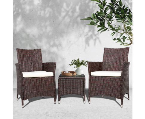 Mallory 3 Piece Outdoor Wicker Lounge Setting - Brown