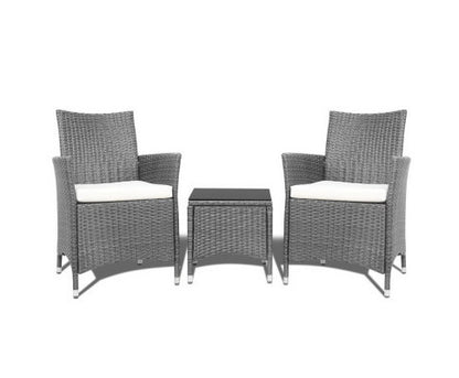 MALLORY 3 PIECE OUTDOOR WICKER LOUNGE SETTING - GREY