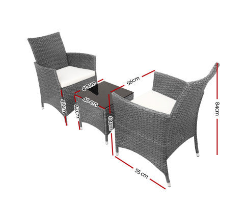 MALLORY 3 PIECE OUTDOOR WICKER LOUNGE SETTING - GREY