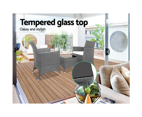 MALLORY 3 PIECE OUTDOOR WICKER LOUNGE SETTING - GREY