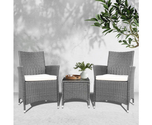 Mallory 3 Piece Outdoor Wicker Lounge Setting - Grey