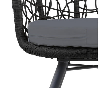 HERBERT 3 PIECE OUTDOOR ROUND RATTAN LOUNGE SETTING - BLACK