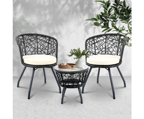 Herbert 3 Piece Outdoor Round Rattan Lounge Setting - Black