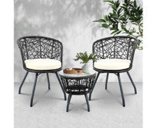 HERBERT 3 PIECE OUTDOOR ROUND RATTAN LOUNGE SETTING - BLACK