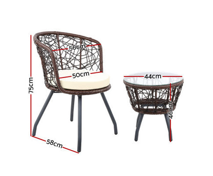 HERBERT 3 PIECE OUTDOOR ROUND RATTAN LOUNGE SETTING - BROWN