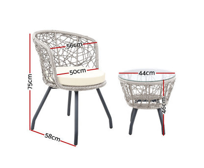 HERBERT 3 PIECE OUTDOOR ROUND RATTAN LOUNGE SETTING - GREY