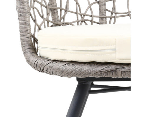 HERBERT 3 PIECE OUTDOOR ROUND RATTAN LOUNGE SETTING - GREY