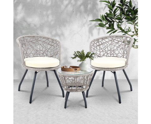 Herbert 3 Piece Outdoor Round Rattan Lounge Setting - Grey
