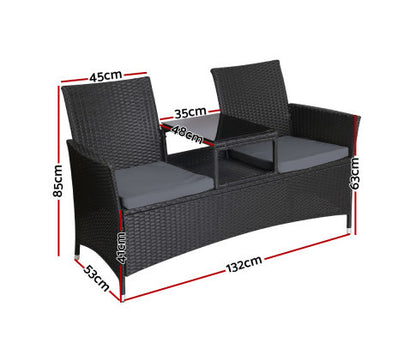 SHAIRA  OUTDOOR WICKER LOVESEAT - BLACK