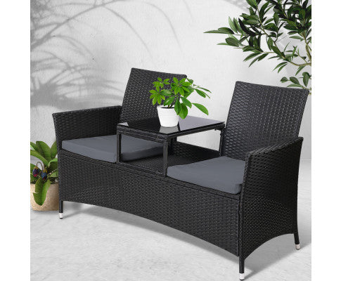 Shaira Outdoor Wicker Loveseat - Black