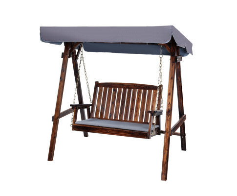 TAYLOR OUTDOOR WOODEN 2 SEATER CANOPY SWING CHAIR- CHARCOAL