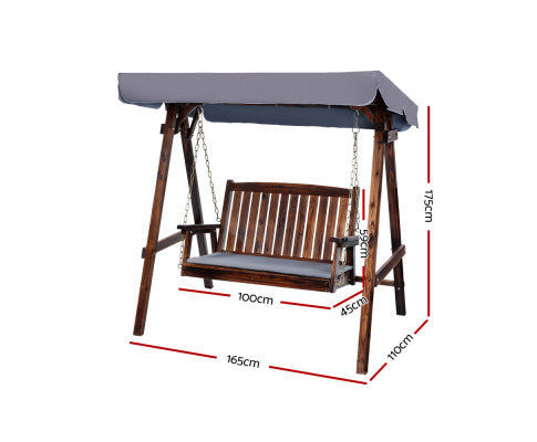 TAYLOR OUTDOOR WOODEN 2 SEATER CANOPY SWING CHAIR- CHARCOAL