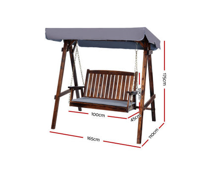TAYLOR OUTDOOR WOODEN 2 SEATER CANOPY SWING CHAIR- CHARCOAL