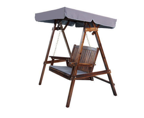 TAYLOR OUTDOOR WOODEN 2 SEATER CANOPY SWING CHAIR- CHARCOAL