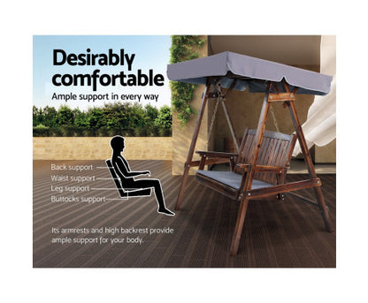TAYLOR OUTDOOR WOODEN 2 SEATER CANOPY SWING CHAIR- CHARCOAL