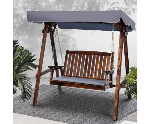 TAYLOR OUTDOOR WOODEN 2 SEATER CANOPY SWING CHAIR- CHARCOAL