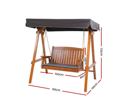 TAYLOR OUTDOOR WOODEN 2 SEATER CANOPY SWING CHAIR - TEAK