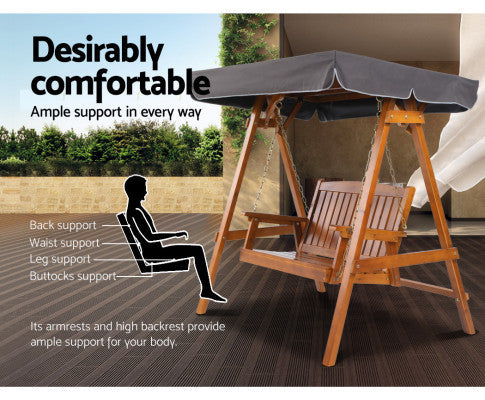 TAYLOR OUTDOOR WOODEN 2 SEATER CANOPY SWING CHAIR - TEAK