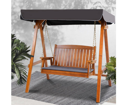 TAYLOR OUTDOOR WOODEN 2 SEATER CANOPY SWING CHAIR - TEAK