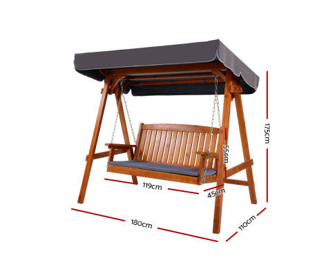 TAYLOR OUTDOOR WOODEN 3 SEATER CANOPY SWING CHAIR - CHARCOAL