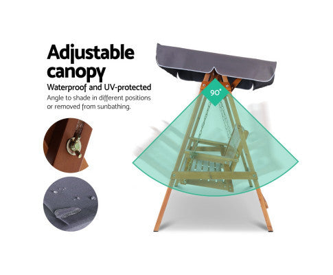 TAYLOR OUTDOOR WOODEN 3 SEATER CANOPY SWING CHAIR - CHARCOAL
