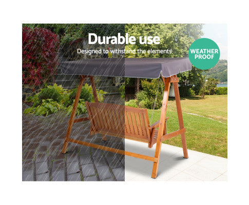 TAYLOR OUTDOOR WOODEN 3 SEATER CANOPY SWING CHAIR - CHARCOAL