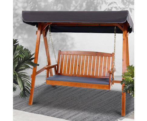 Taylor Outdoor Wooden 3 Seater Canopy Swing Chair - Charcoal