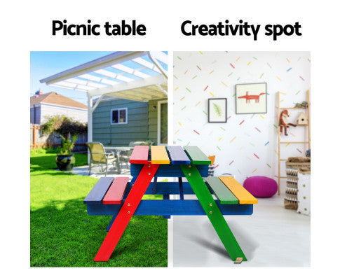 CAROLINE INDOOR/OUTDOOR KIDS WOODEN PICNIC SET - AS PICTURED