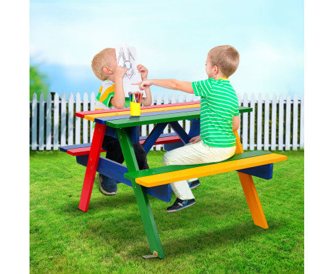 CAROLINE INDOOR/OUTDOOR KIDS WOODEN PICNIC SET - AS PICTURED