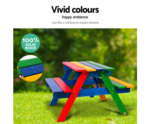 CAROLINE INDOOR/OUTDOOR KIDS WOODEN PICNIC SET WITH UMBRELLA - AS PICTURED