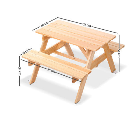 CAROLINE INDOOR/OUTDOOR KIDS WOODEN PICNIC SET WITH UMBRELLA - NATURAL