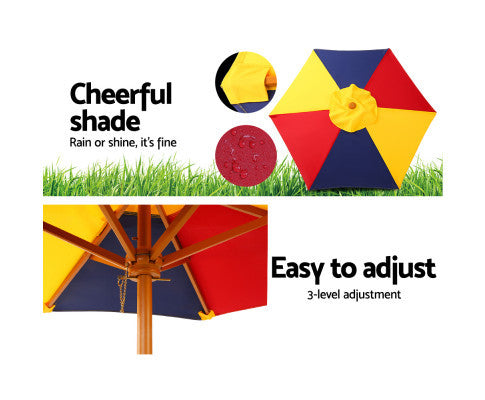 CAROLINE INDOOR/OUTDOOR KIDS WOODEN PICNIC SET WITH UMBRELLA - NATURAL