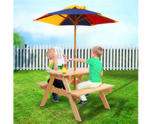 CAROLINE INDOOR/OUTDOOR KIDS WOODEN PICNIC SET WITH UMBRELLA - NATURAL