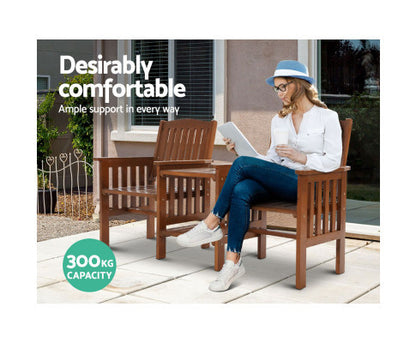 IANNA OUTDOOR WOODEN LOVESEAT - BROWN