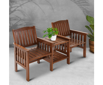 IANNA OUTDOOR WOODEN LOVESEAT - BROWN