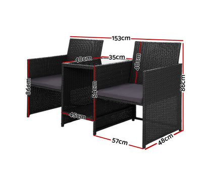 MYRTLE  OUTDOOR WICKER LOVESEAT - BLACK