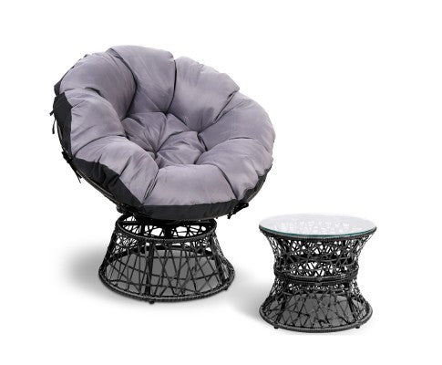 Gardon Papasan Chair And Side Table - Black