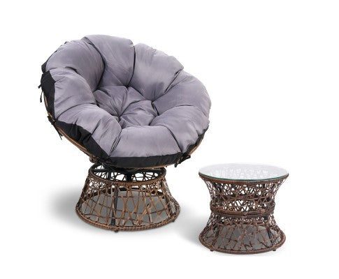 Gardon Papasan Chair And Side Table - Brown