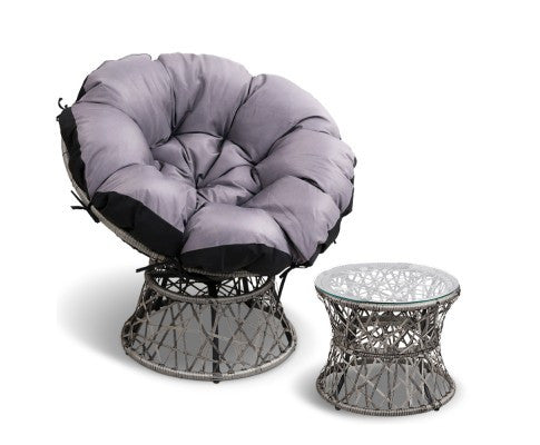 Gardon Papasan Chair And Side Table - Grey