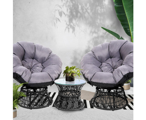 Gardon Papasan Chair And Side Table Set - Black