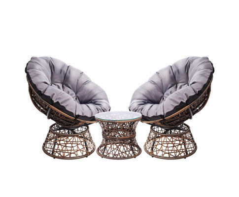 GARDON PAPASAN CHAIR AND SIDE TABLE SET - BROWN