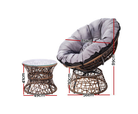 GARDON PAPASAN CHAIR AND SIDE TABLE SET - BROWN
