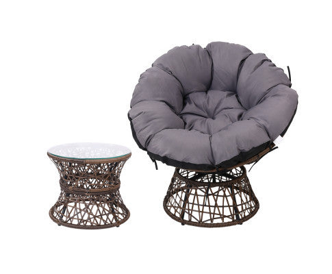 GARDON PAPASAN CHAIR AND SIDE TABLE SET - BROWN