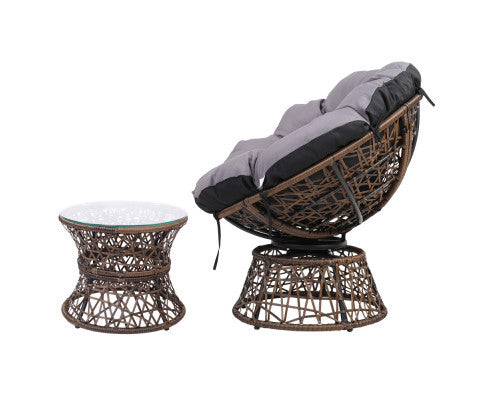 GARDON PAPASAN CHAIR AND SIDE TABLE SET - BROWN
