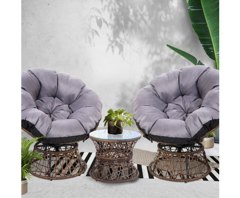 Gardon Papasan Chair And Side Table Set - Brown