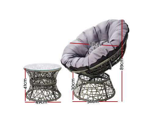 GARDON PAPASAN CHAIR AND SIDE TABLE SET - GREY