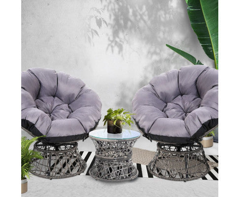 Gardon Papasan Chair And Side Table Set - Grey