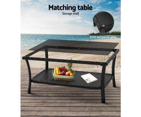 PRESLEY OUTDOOR 4 PIECE  WICKER  LOUNGE SETTING - BLACK