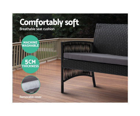 PRESLEY OUTDOOR 4 PIECE  WICKER  LOUNGE SETTING - BLACK